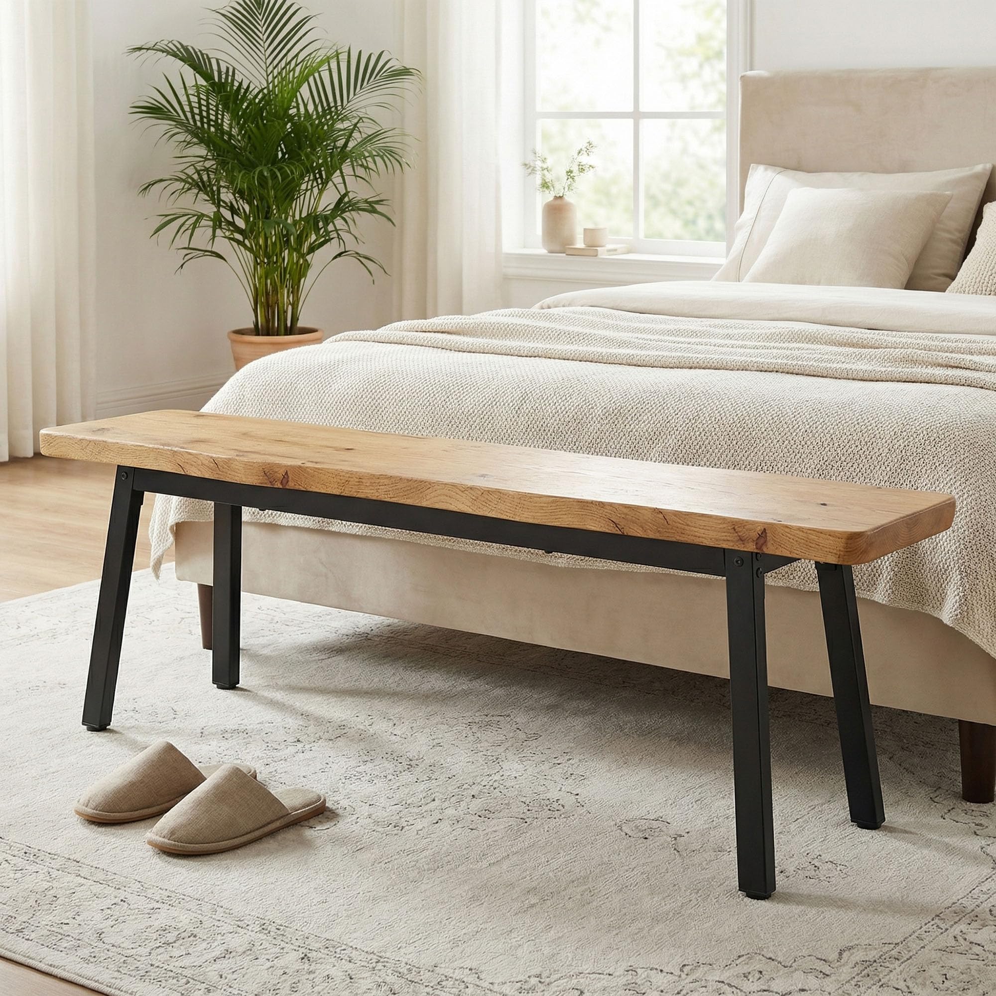 FUQARHY 59” Farmhouse Dining Bench Pair of 2, Long Kitchen Benches | 6-8 Person, Wave Design Kitchen Table Benches, Entryway Bench, Indoor Bench