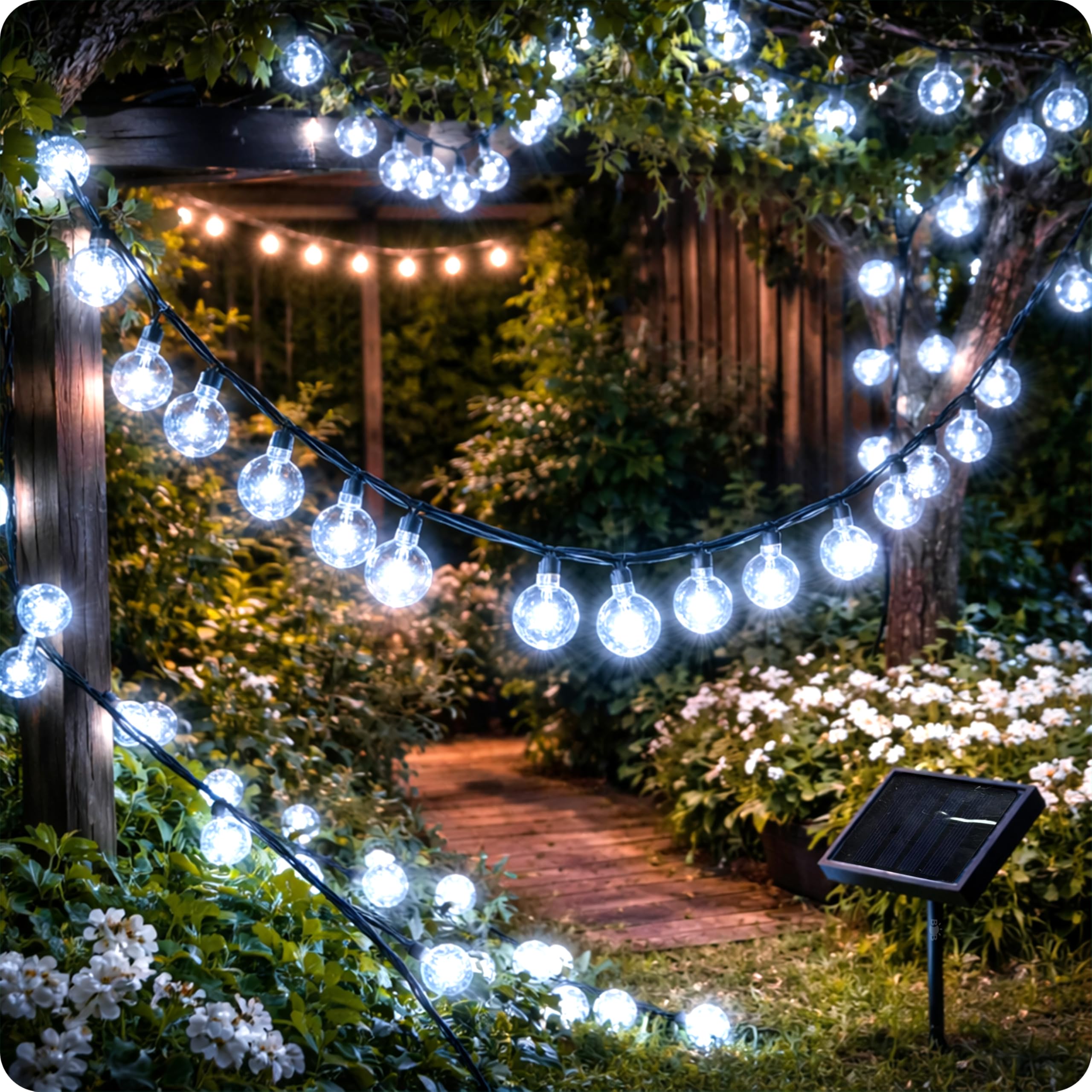 Solar Bubble Ball String Lights Outdoor, 10.9M 60 LED Cool White Fairy Lights, Waterproof Solar Powered Crystal Globe Lights with 8 Modes for Garden, Patio, Yard, Tree, Wedding & Party Decor (60)