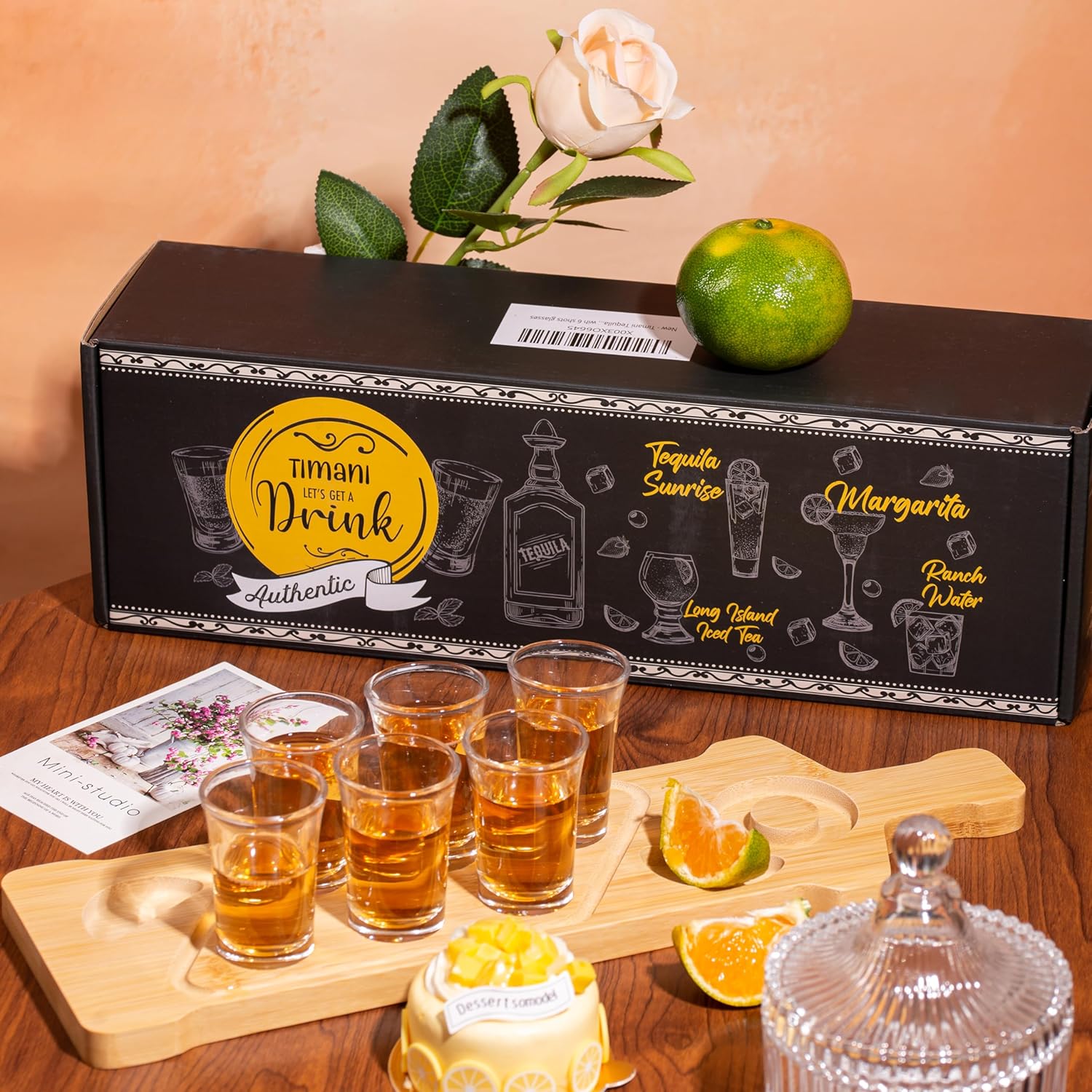 Tequila Shot Board Set - Serving Tray with 6 Glasses, Lemon Space, Salt Rimmer - 1.5 Oz Shots Holder for Margarita, Liquor, Party - Image 4