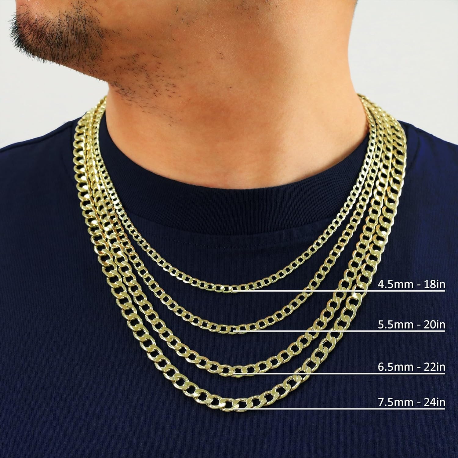 Nuragold 10K Real Yellow Gold Cuban Curb Link Chain Necklace 16"-30" (2mm-7.5mm) Italian Jewelry for Men & Women - Image 8