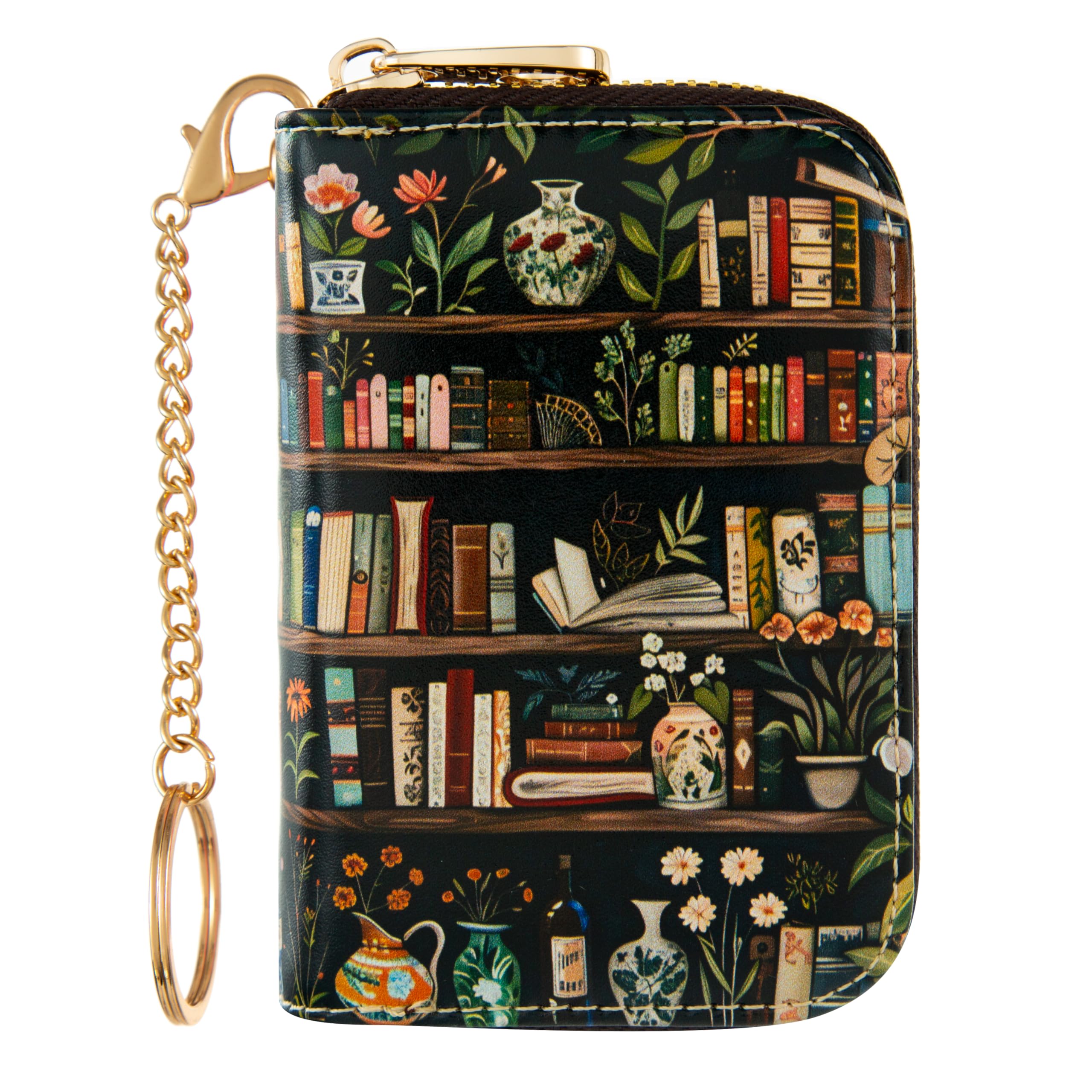 AIRMORS Credit Card Wallet Zipper Leather Card Cases Holder for Men Women RFID Blocking Keychain Wallet Bookshelf