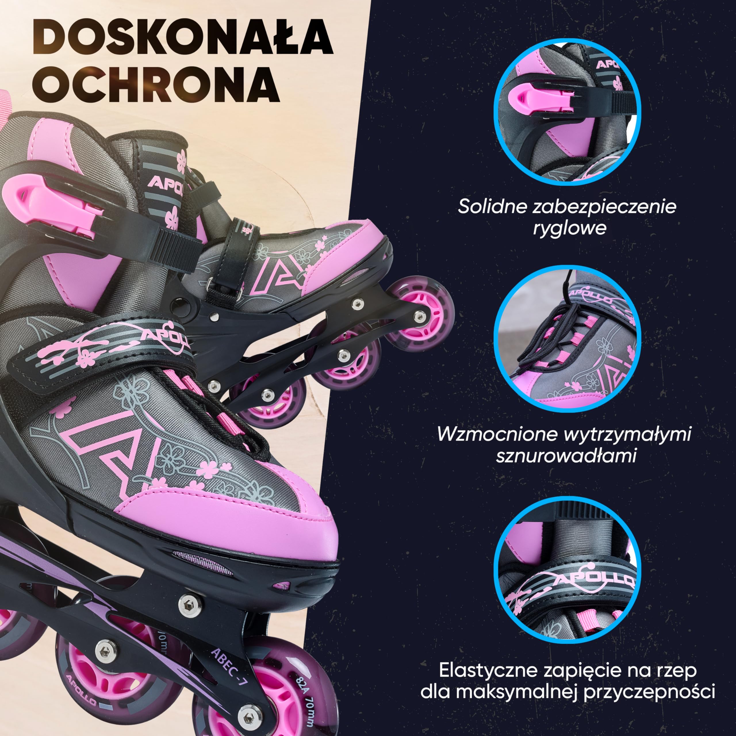 Apollo Champion - Regulowane rolki - Rolki Damskie i Męskie od Rozmiaru 31 do 42, Wysokiej Jakości Łyżworolki dla Dzieci i Dorosłych z Kółkami LED | Łyżworolki LED z regulacją rozmiaru: łyżworolki dla dzieci, chłopców, dziewcząt, kobiet i mężczyzn
