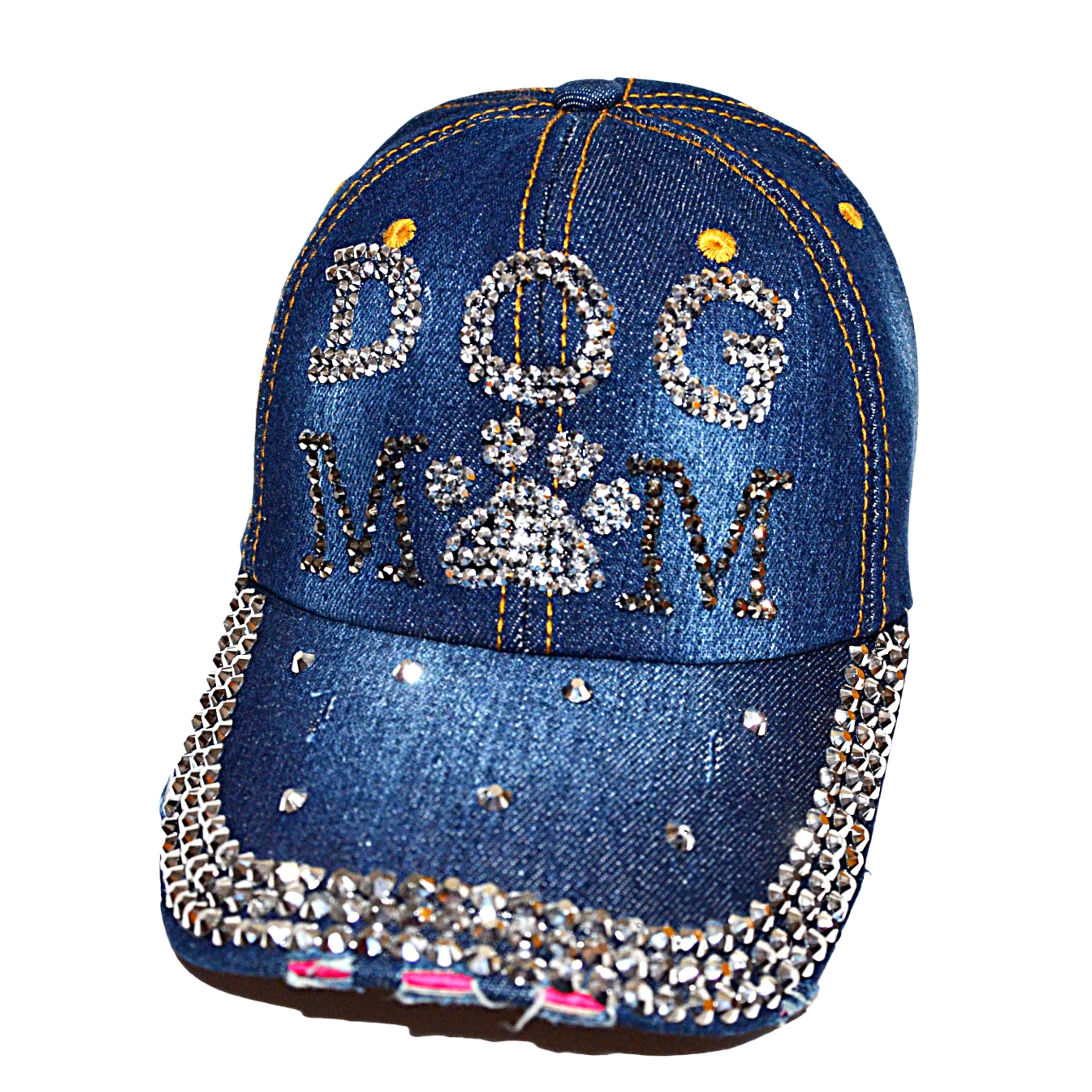 Popfizzy Bling Hat for Women, Fun Rhinestone Baseball Cap, Bejeweled Distressed Denim Hat, Bling Gifts for Women