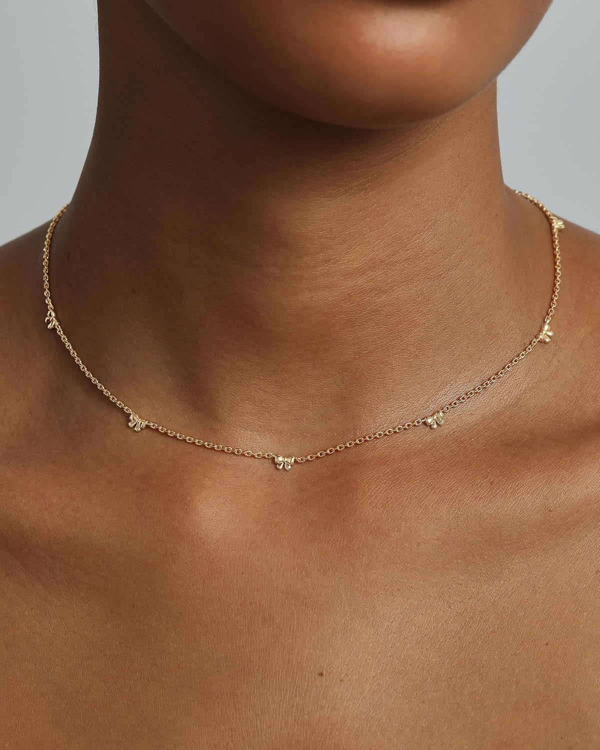 PAVOI 14K Gold Plated Dainty Chain Necklaces for Women - Station Small Motif Pendant Gold Jewelry Gifts - Valentines Day Trendy Heart, Bow, Cross Necklace for Women - Valentines Day Trendy Jewelry - Image 2