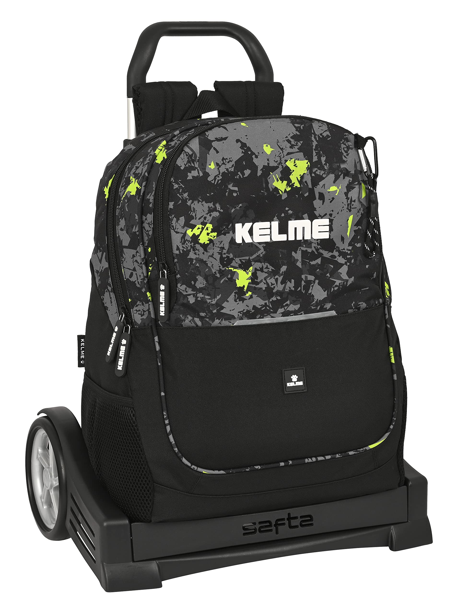 Safta KELME Jungle - Mochila Escolar, Espalda Ergonómica, con Carro Evolution, Ideal para Niños de Diferentes Edades, Cómoda y Versátil, Calidad y Resistencia, 32x16x44 cm, Color Negro, lima y gris