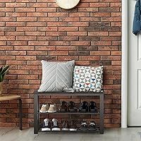 Vista 2 de Simple Houseware Banco de almacenamiento de zapatos con tapa de madera para entrada, marrón oscuro