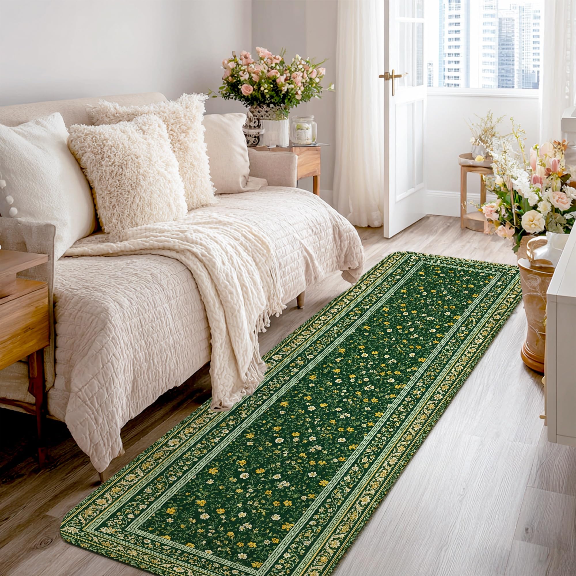 Tapis de couloir long 6,4 m vert et rectangulaire