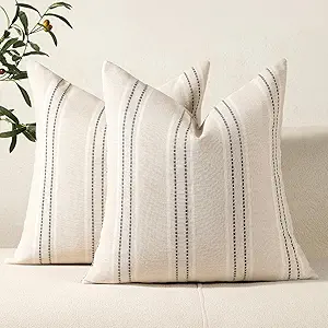 Hckot Throw Pillow Covers 22x22 Set of 2 Striped Pillow Covers Textured Linen Decorative Pillows Square Cushion Covers for Sofa Couch Bed Living Room Farmhouse Decor, Grey