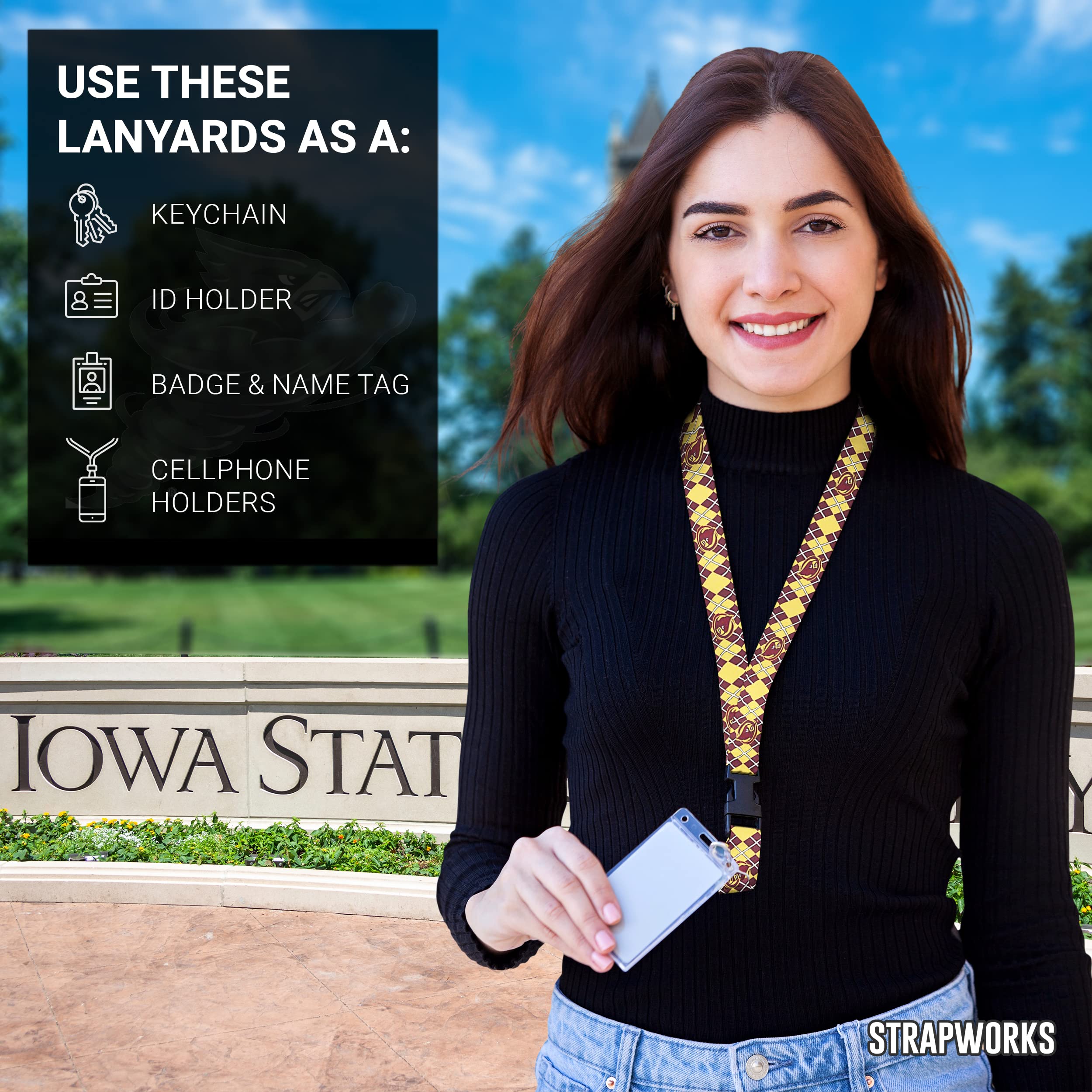 Smycz Iowa State Cyclones – satynowy brelok do kluczy, Iowa State ID Plakietka – 9 cm, Argyle