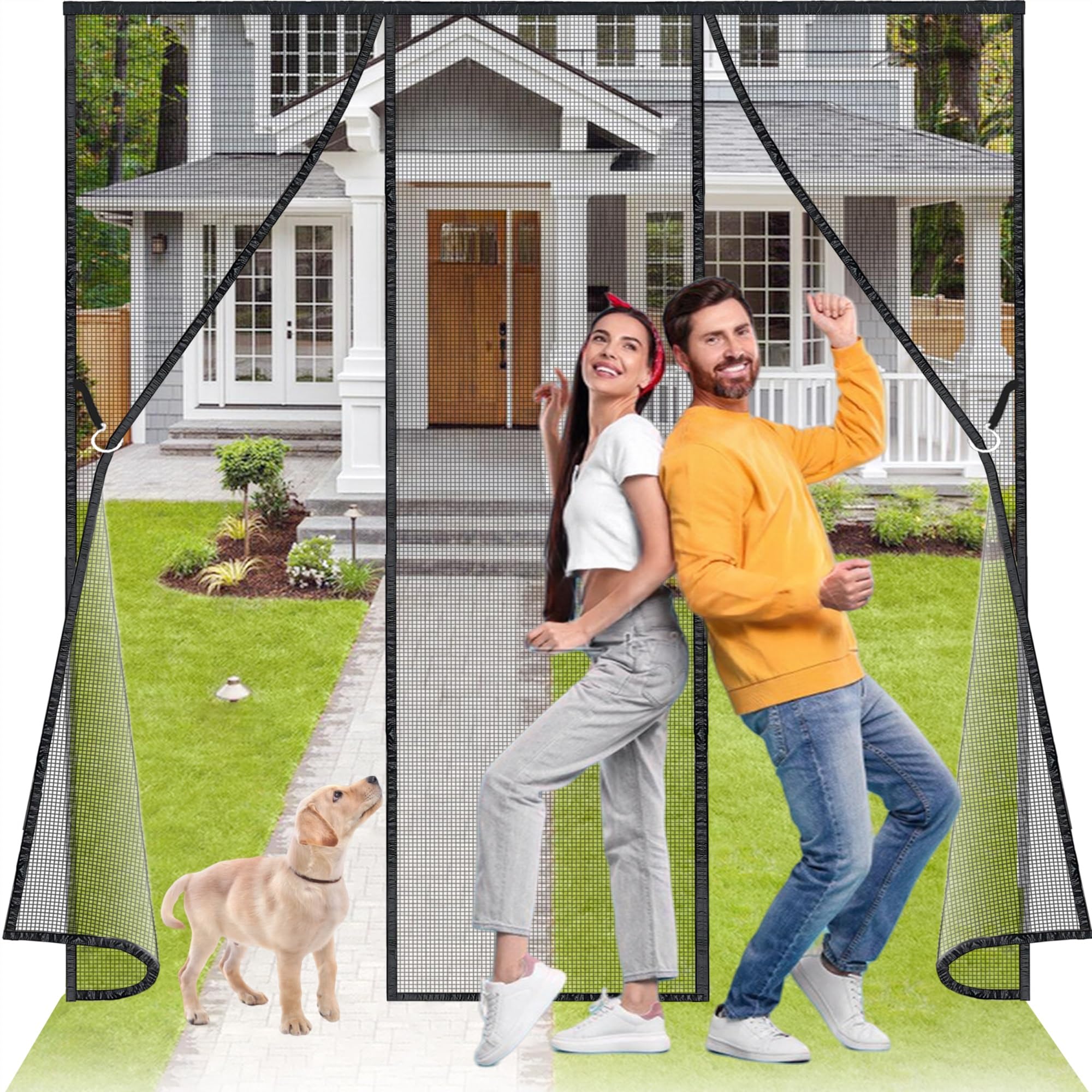 Zanzariera Magnetica per Doppia Porta, 280x215 cm Tenda Magnetica Zanzariera Doppia Portas, Nessun Attrezzo Richiesto, Facile da Installare, Adatto a Bambini e Animali Domestici Nero
