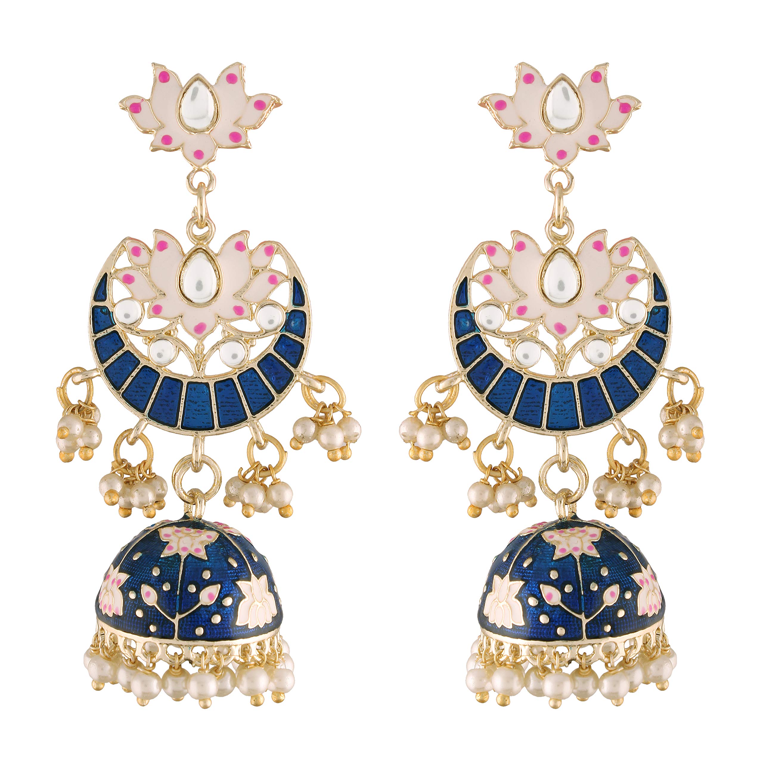 I Jewels 18K Gold Plated Traditional Floral Kundan Studded Blue Meenakari Jhumka Earrings For Women (E2912Bl) (B08X7944QZ) Amazon Price History, Amazon Price Tracker