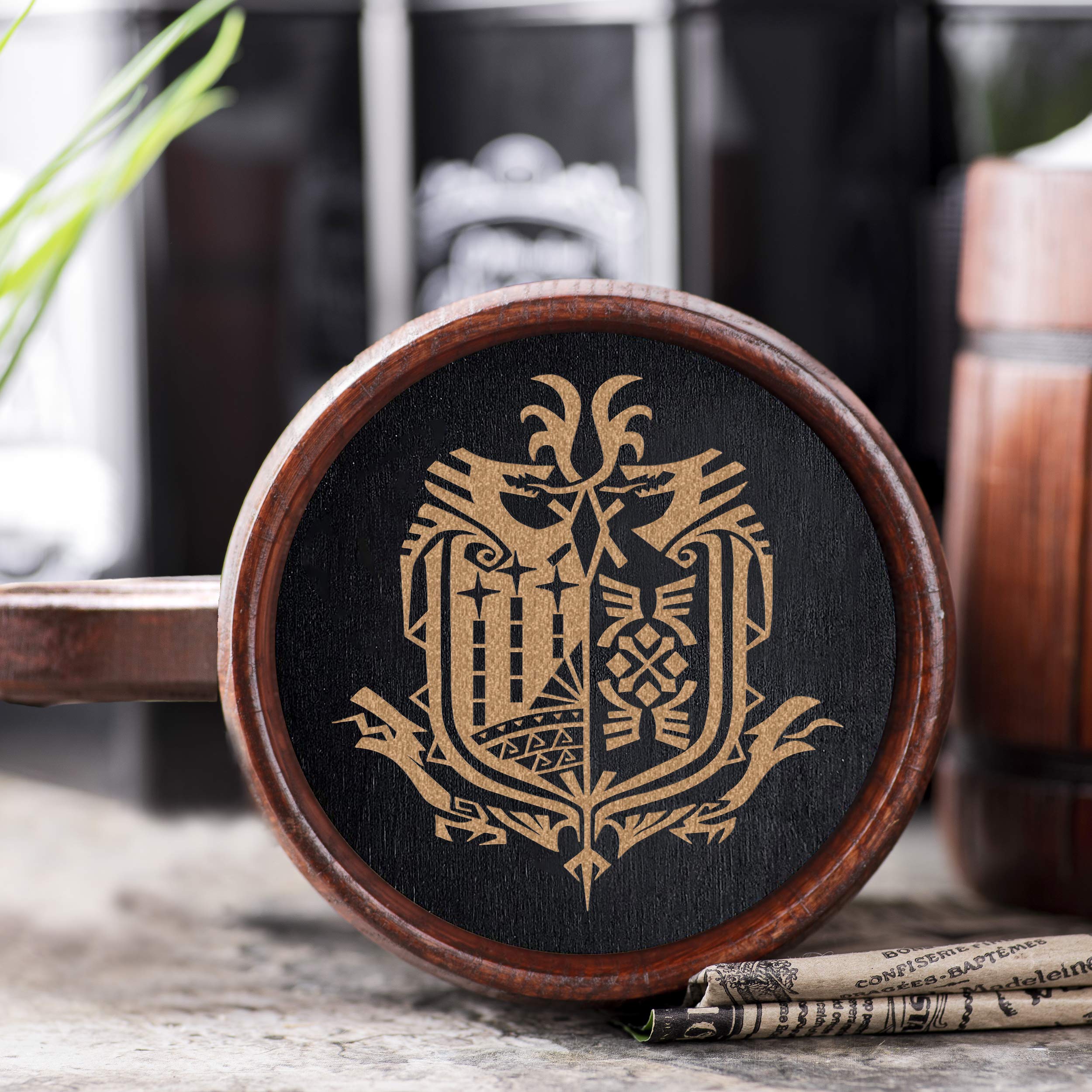 MHW Wooden Beer Mug. Personalized MHW Beer Mug. Gamer Mug. MHW Tankard. Gift For Him. Beer Stein Wood Gamer Gift. Gift For Husband #107 / 0.6L / 22 ounces