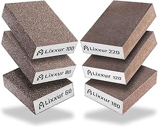 Lixxur Sanding Block - Reusable Sanding Sponges for Wet & Dry Use Sandpaper for Wood with 6 Grits(40/60/80/120/180/220) Washable Coarse & Fine Sand Paper Pack for Wood, Walls, Cars & Metal