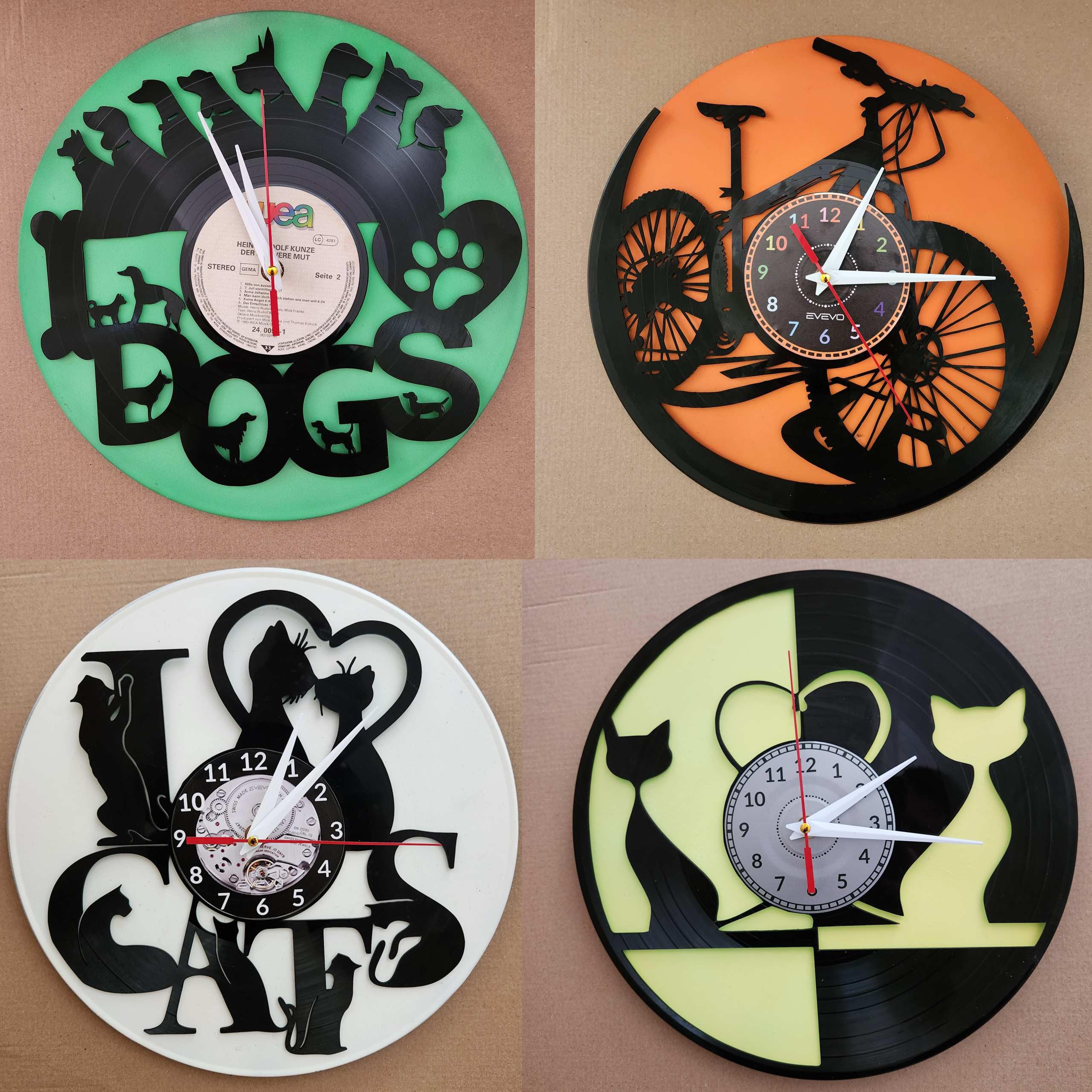 MOTOR MOTOCYKL MOTO RACEING ZEGAR ŚCIENNY FLUORESCENCYJNE TŁO PŁYTA WINYLOWA PREZENT UPOMINEK URODZINY GIFT SOUVENIR EVEVO F0055