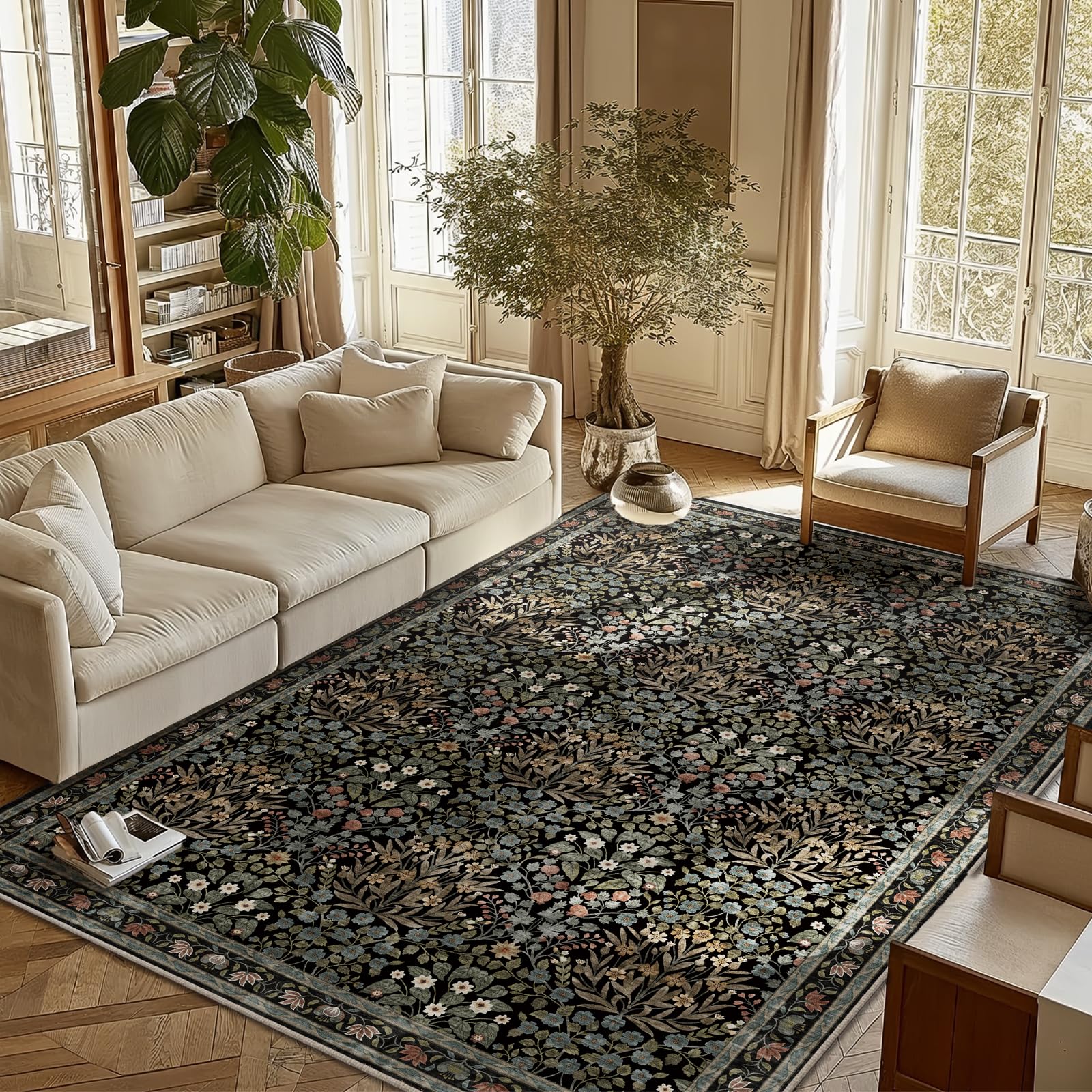 Traditional Design Vintage Floral Area Rug 6 x 9,Washable Area Rugs - Perfect for Living Room, Bedroom, Pet &amp; Child Friendly, Nursery - Stain &amp; Water Resistant Non-Slip, Dining Room Decor