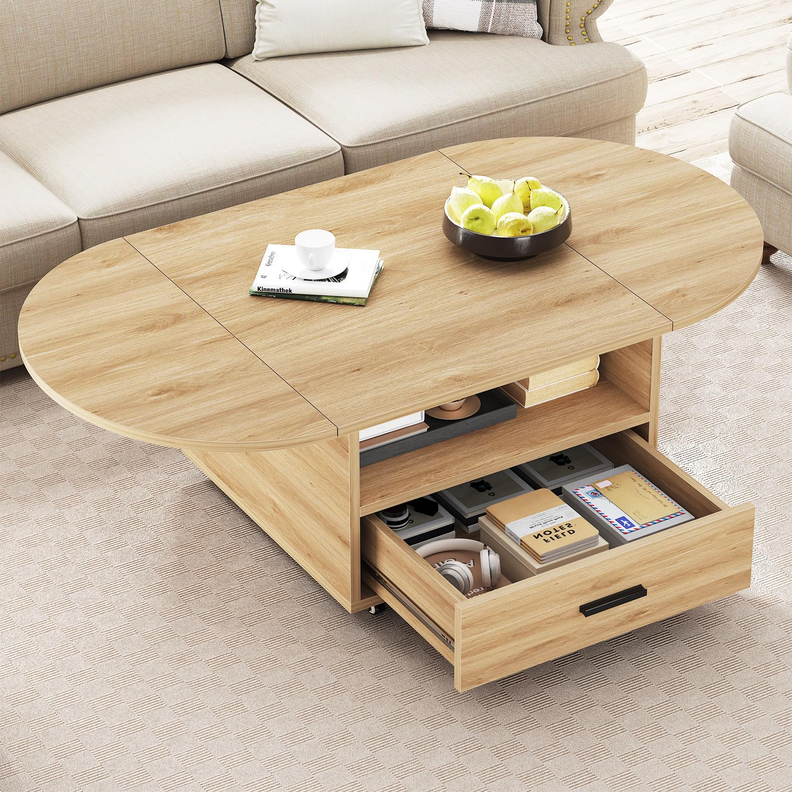 IBF Foldable Coffee Table for Living Room Wooden Coffee Tables 120cm Oak