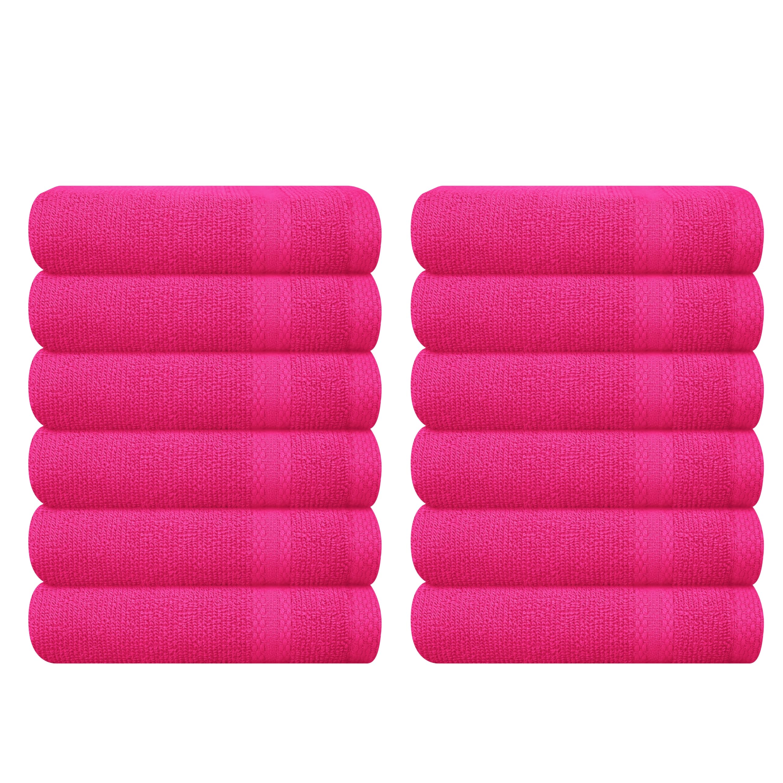 GLAMBURG Ultra Soft 12-piece Washcloths Set 13x13-100% Ringspun Cotton - Durable &amp; Highly Absorbent Face Towels - Ideal for use in Bathroom, Kitchen, Gym, Spa &amp; General Cleaning - Hot Pink