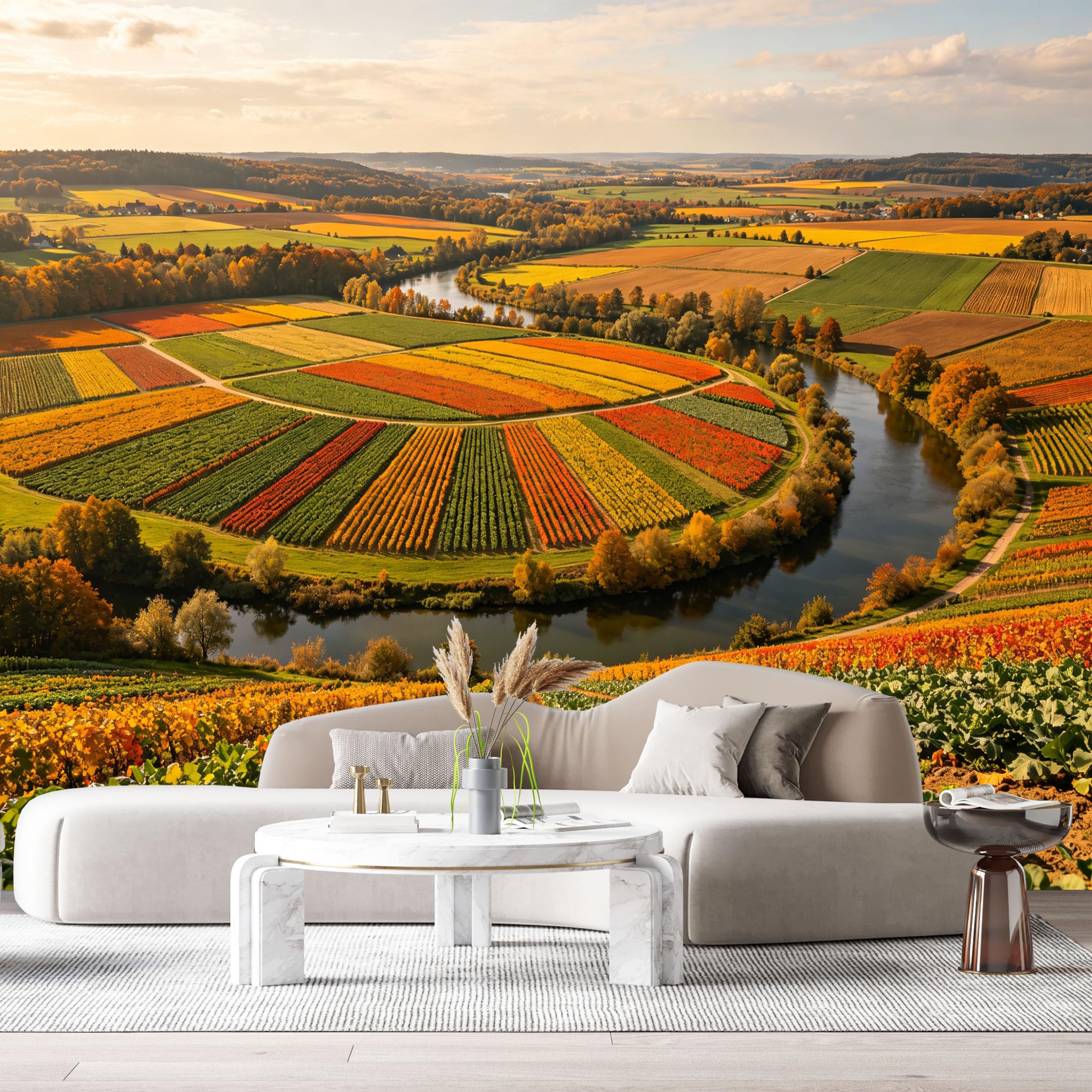 Agglomerix Custom Size Wall Murals Autumn Harvest Landscape River Valley Farmhouse Oil Painting SelfAdhesive Wall Fabric Removable Large Wallpaper for Photo Living Room