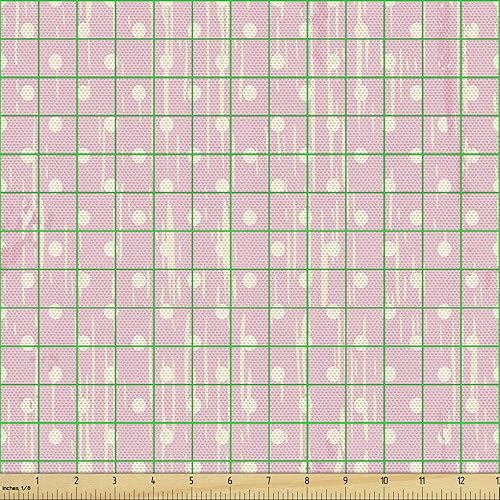 Miniatura 2 de Lunarable Grunge Fabric by The Yard, Romantic 60s 50s Retro Pop Art Inspired Polka Dots on Abstract Backdrop, Decorative Fabric for Upholstery and