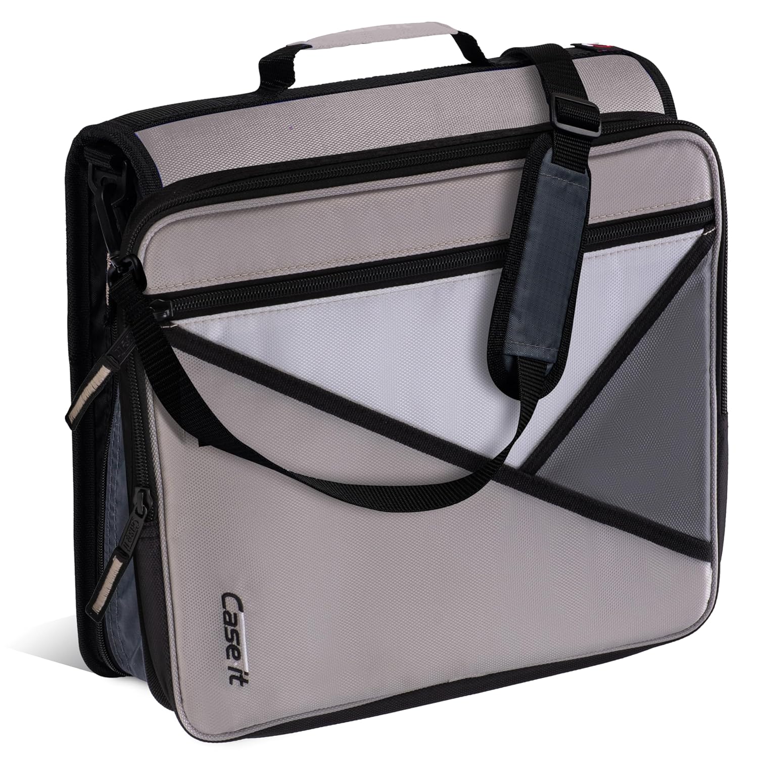 Case-it Universal Zipper Binder | 2-Inch O-Rings, 13-Inch Laptop/Tablet Padded Pocket, 400 Sheet Capacity, Multiple Storage Pockets & Shoulder Strap | School & Office Organizer | LT-007 Warm Gray