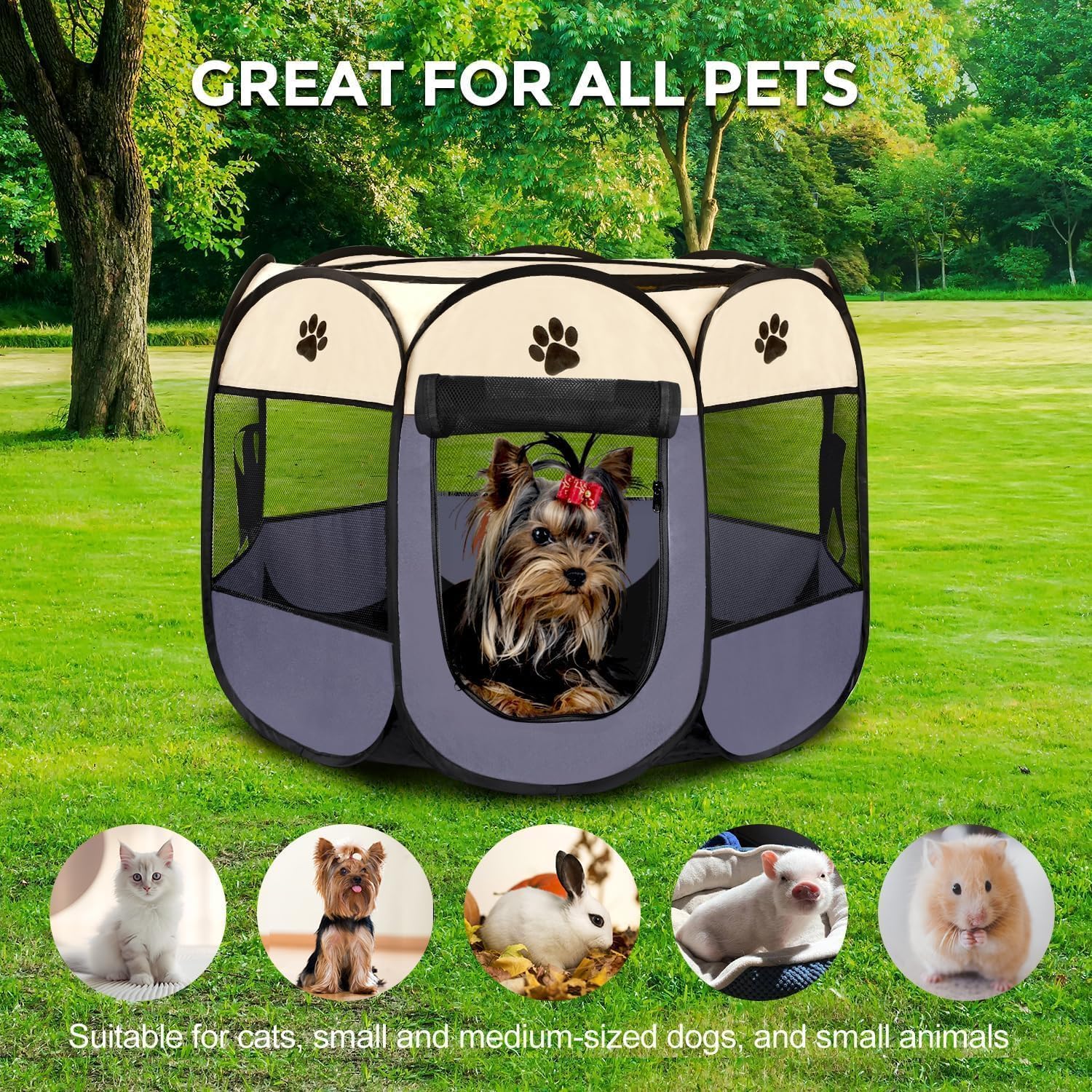 Recinto per Cani da Interno, Gabbia per Cani, Impermeabile Rete Traspirante, con Cerniera e Tasca Laterale, Tenda da Campeggio in Tessuto per Cuccioli, Gatti, Conigli, 73x73x43 cm