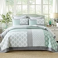 Vista 10 de Y-PLWOMEN Juego de Edredón Queen - Colcha Reversible Floral de Granja de Algodón 100% Ligera para Todas las Estaciones, Gris Verde/Blanco/Gris, 3