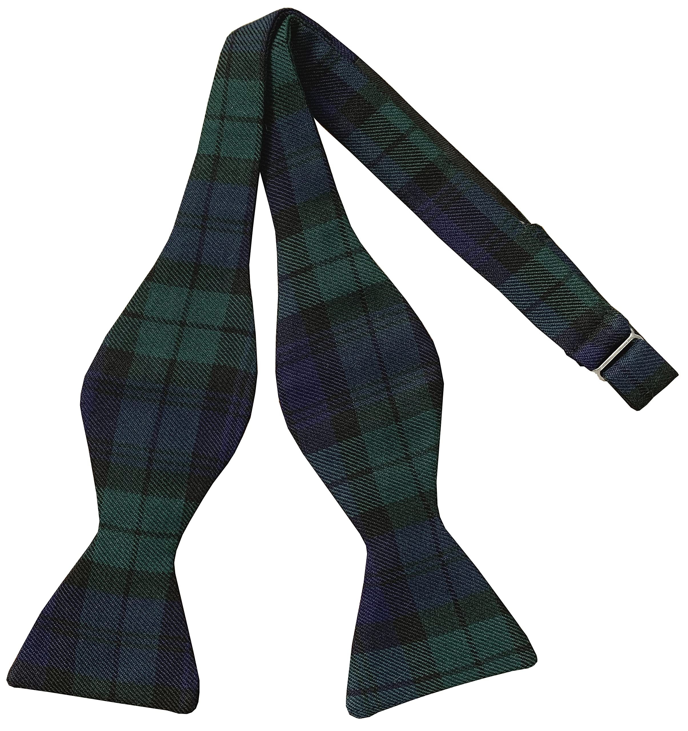 Great British Tie Club Men's Black, Navy Blue, Green Black Watch Tartan Check Self-Tie Bow Tie