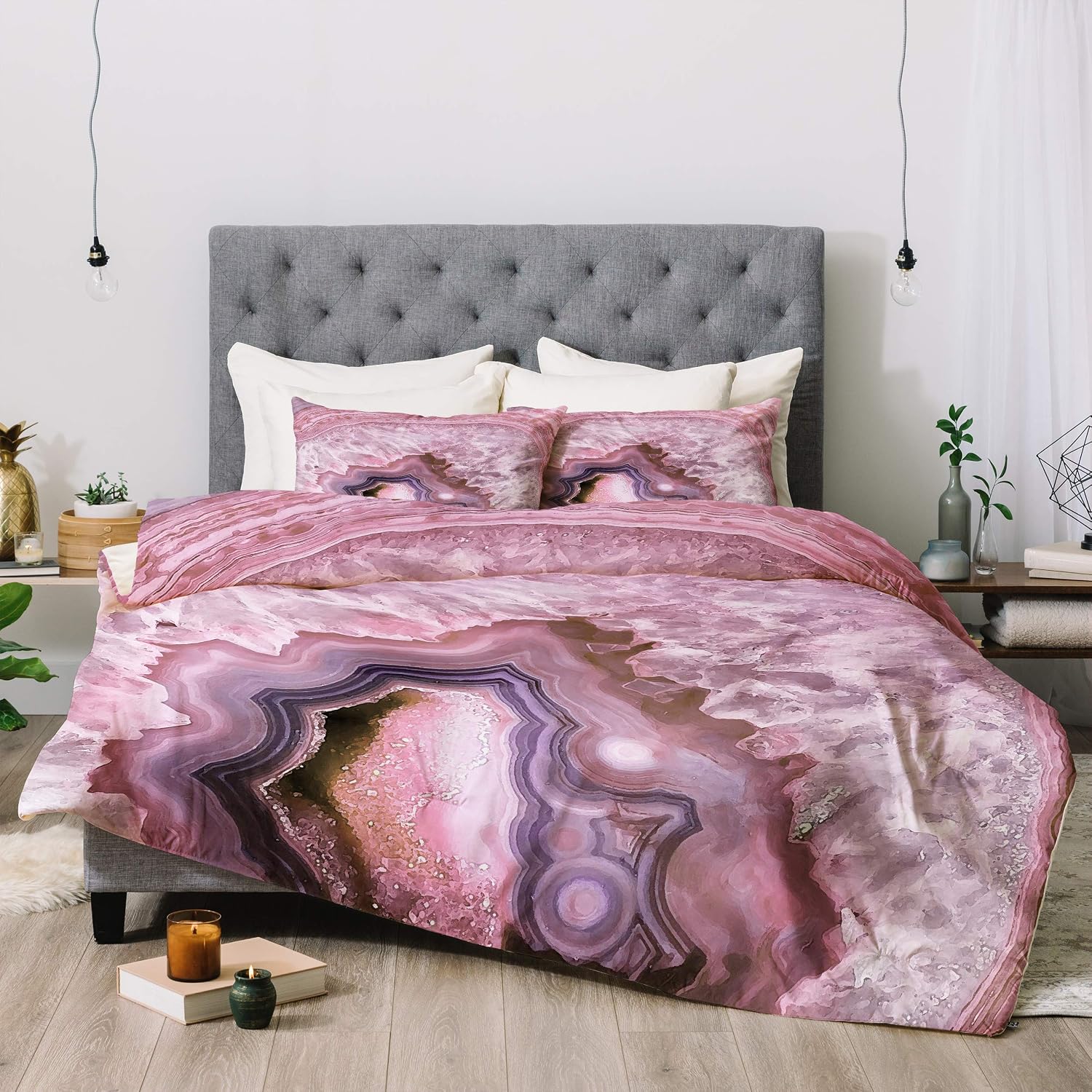 Deny Designs Emmanuela Carratoni Pale Pink Agate Comforter Set with Pillow Shams, Full/Queen
