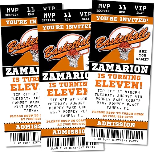 Basketball Birthday Party Ticket Invitations