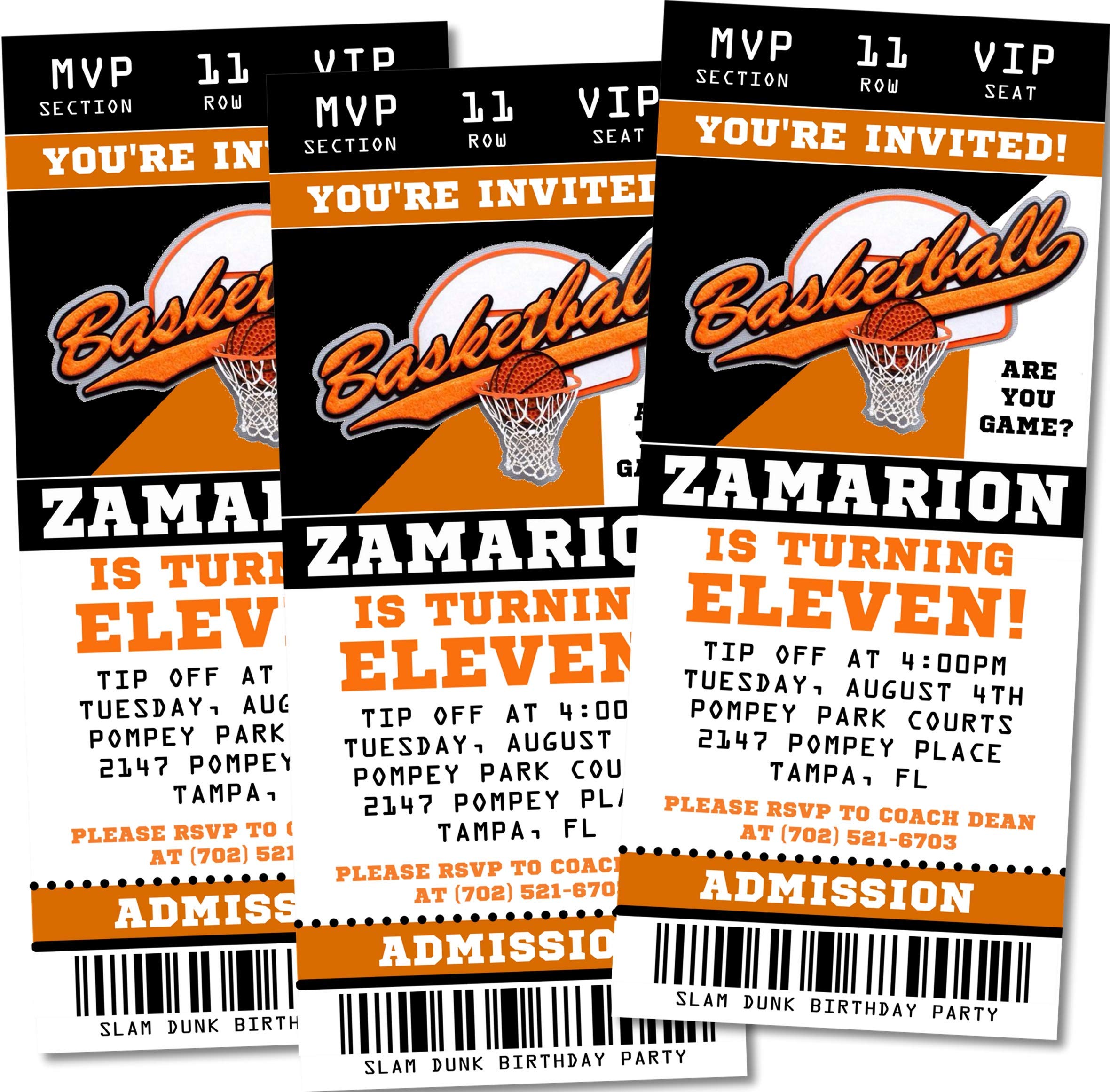 Basketball Birthday Party Ticket Invitations