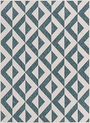 Vista 229 de Unique Loom Unique Loom Outdoor Collection - Alfombra de área - Napa (3 pies 3 pies, redonda, amarillo y aguamarina/amarillo)