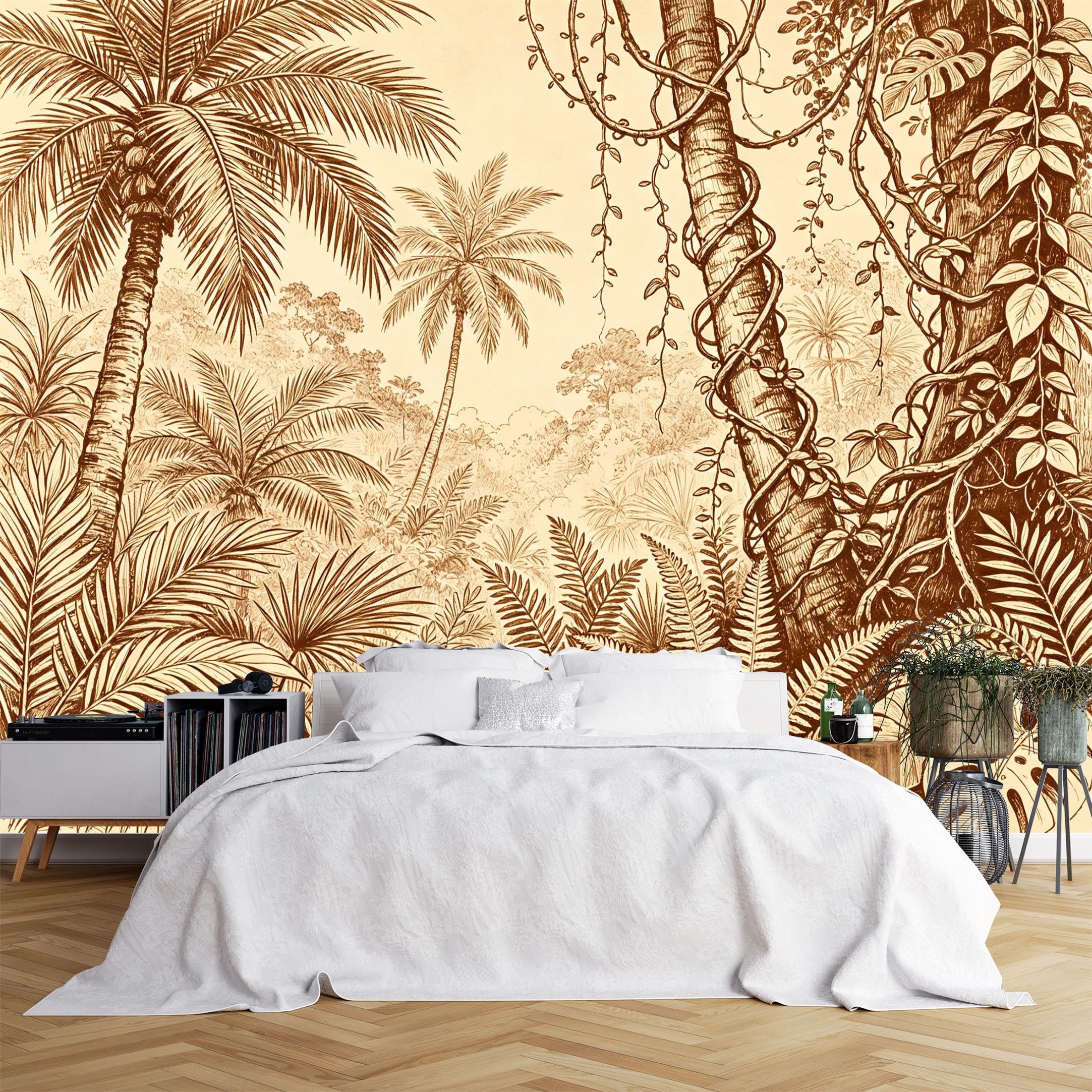 Lcythiazole Ch260615111 Custom Size Wall Murals Sepia Vintage Jungle Palm Tree Sketch Wall Murals Vivid Nature Wallpaper Large Photo Wallpaper Self-Adhesive Removable Wallpaper For Living Room