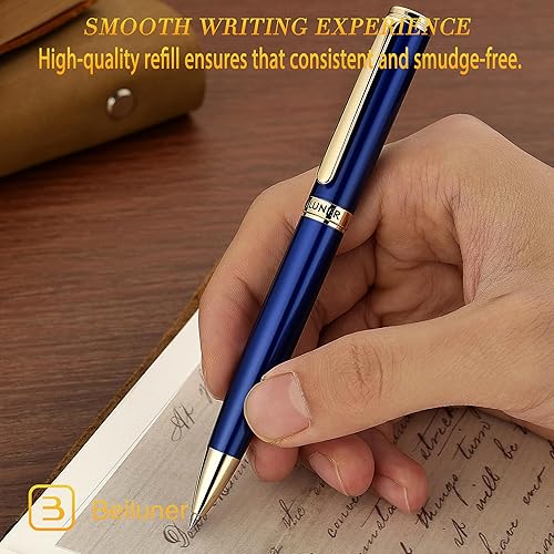 Miniatura 4 de BEILUNER Bolígrafo de gel de laca azul, impresionante bolígrafo de lujo con acabado de oro de 24 quilates, repuesto negro ADMOK, juego de regalo