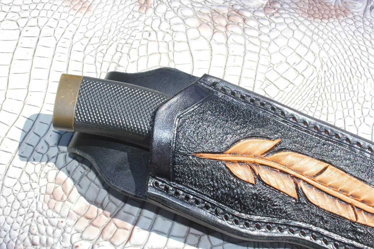 Carl Thomas Leathers. Custom Leather Knife Sheath Made to Fits Buck Vanguard or Zipper Knife, Fixed Blade Knife Holder, Black, Sheath Only