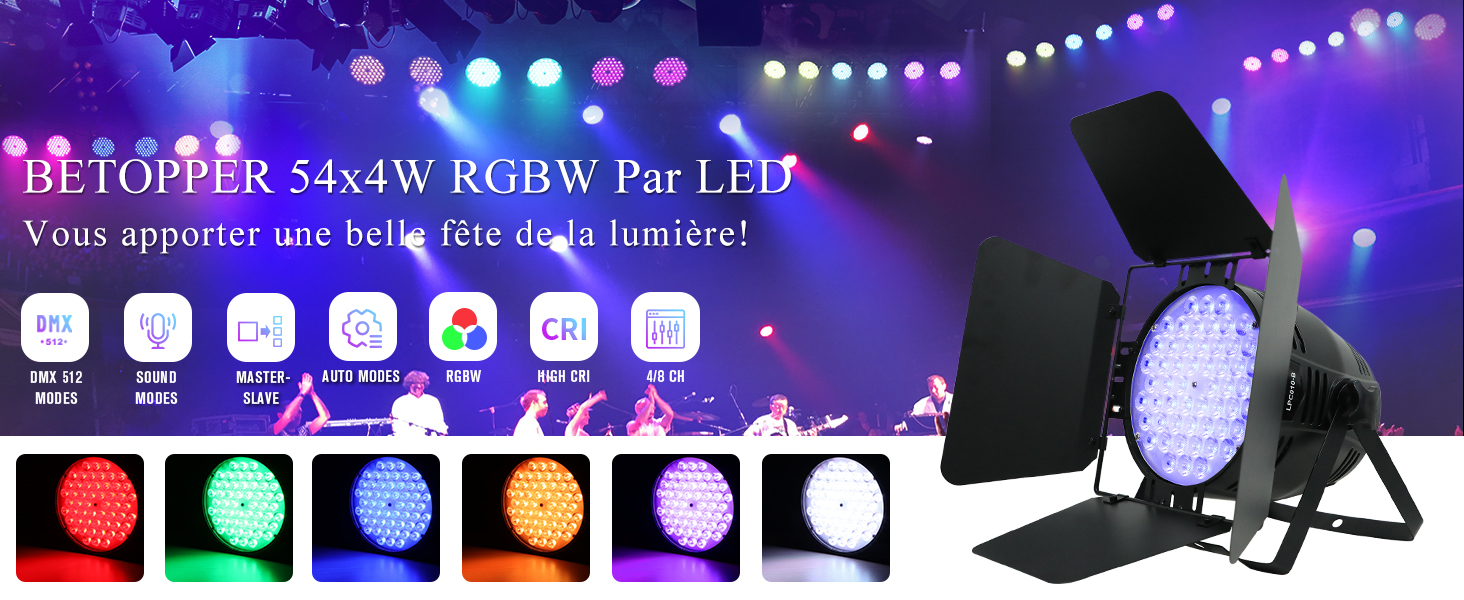 BETOPPER Projecteur LED Scène RGBW DMX 200W - Lyre 5562Lm CRI90 Avec Volets, Par LED Pour Spectacles Et Événements