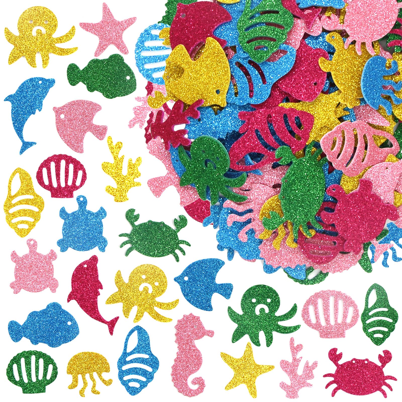 Ocean Stickers for Kids Glitter Foam Fish Sticker for Summer Sea Party Arts Crafts Scrapbooking Cards Supplies 120Pcs