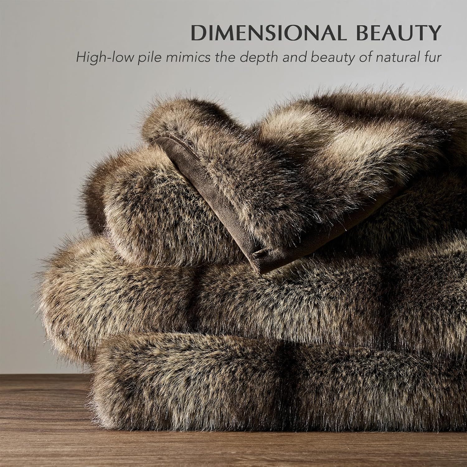 EVERGRACEHOME Luxury Faux Fur Throw Blanket, Soft Fluffy Faux Mink Blankets for Bed, Couch, Sofa, Thick Cozy Plush Warm Fur Throws with Reversible Velvet, Ombré Sable Brown, 60"x80" - Image 2