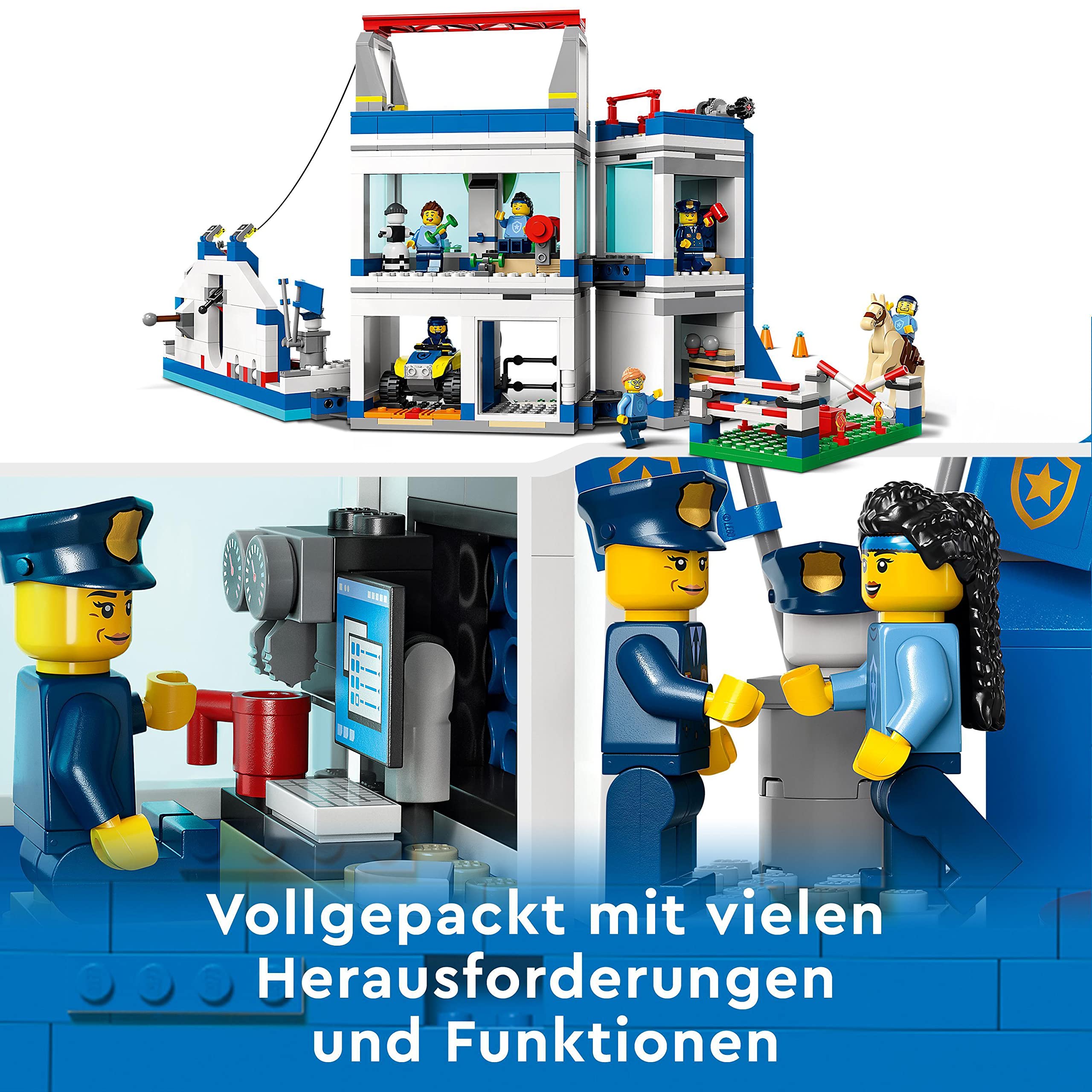 LEGO 60372 City Polizeischule Spielset mit Hindernisstrecke, Pferd-Figur, Spielzeug-Auto und 6 Minifiguren, für Kinder ab 6 Jahren
