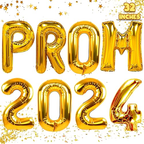 Prom 2024 Balloons Gold 32 Inch Large - Prom 2024 Decorations Decor for Prom 2024 Party Graduation Decorations Foil Mylar Prom 2024 Balloons Banner Sign for Prom Night Graduation Party