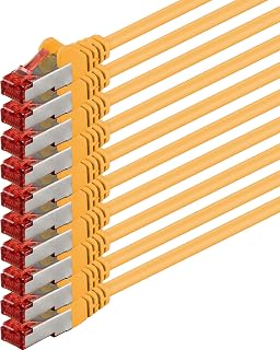 1aTTack.de Cat6 SFTP kabel sieciowy 10x 10m RJ45 LAN Ethernet żółty | Cat6 S/FTP PIMF, podwójnie ekranowany, 250 MHz, be