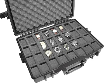 Case Club 32 Watch Carry Case - Organize & Protect Your Watch Collection in a Heavy Duty, Waterproof, Travel & Storage Case - For Mens & Womens Watches of Various Sizes in a Padlockable Display Box