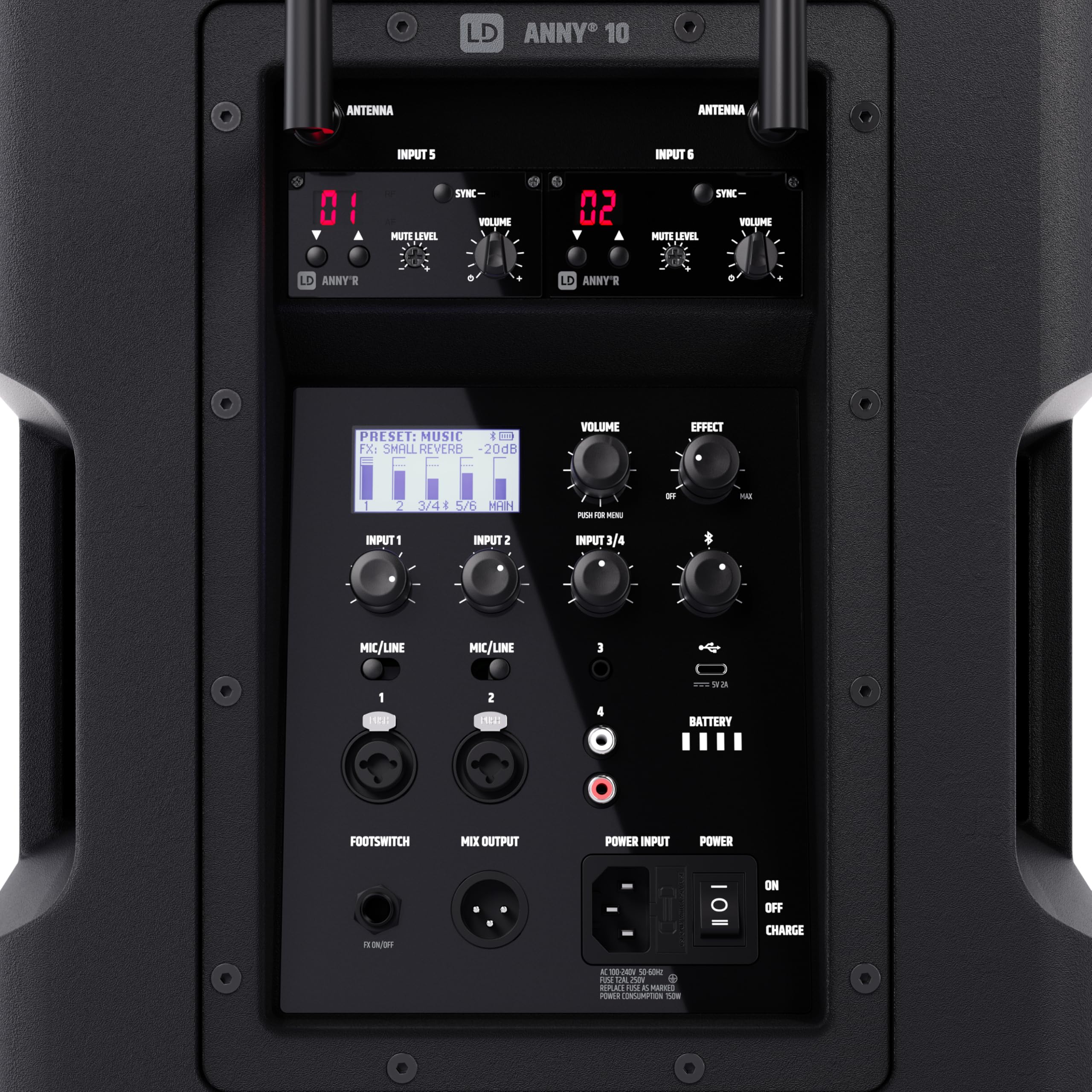 LD SYSTEMS ANNY 10 HHD 2 B8-10" Mobiler Bluetooth PA-Lautsprecher mit Akku, Mixer und 2x Funkmikrofon, schwarz