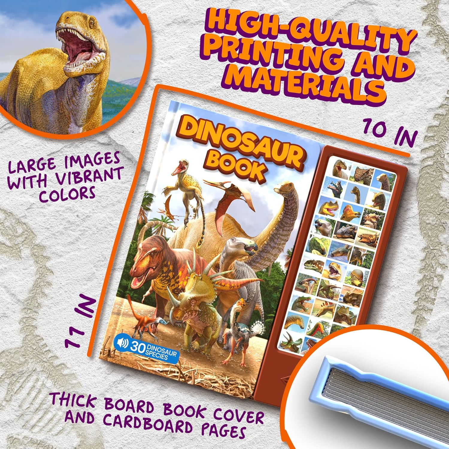 Dinosaur Toys for Kids 3-5 5-7 2-4 Year Old - Dinosaur Book with 30 Species Facts Names & Realistic Sounds - Dinosaur Gifts for Kids Boys Girls Toddlers - Image 4