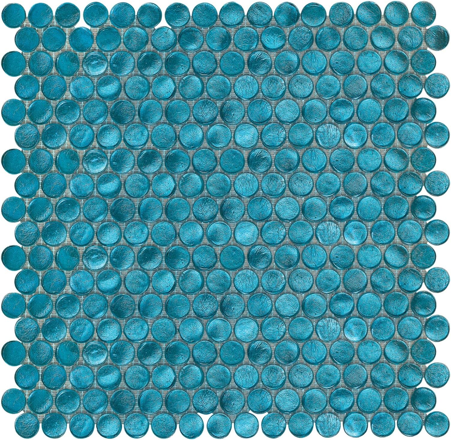 Aruba Turquoise Shimmer Penny Round Glass Mosaic