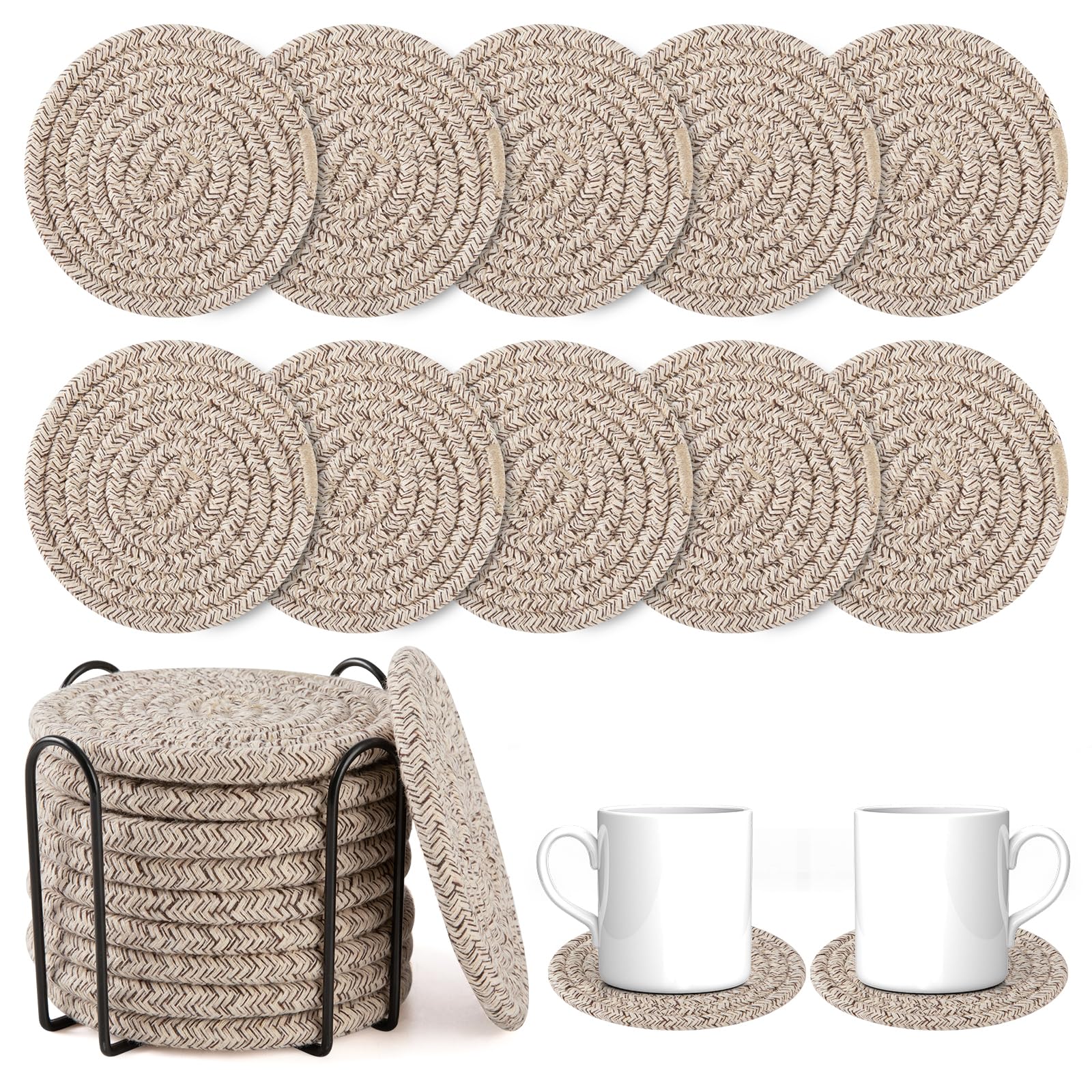 Yellow Cotton Coasters with Holder - Protect Your Table! -12 Yellow Cotton Coasters with Holder - Protect Your Table! -12