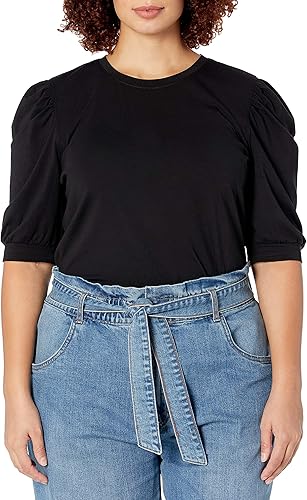 Miniatura 5 de The Drop Mariko - Camiseta elástica con cuello redondo y manga abullonada para mujer