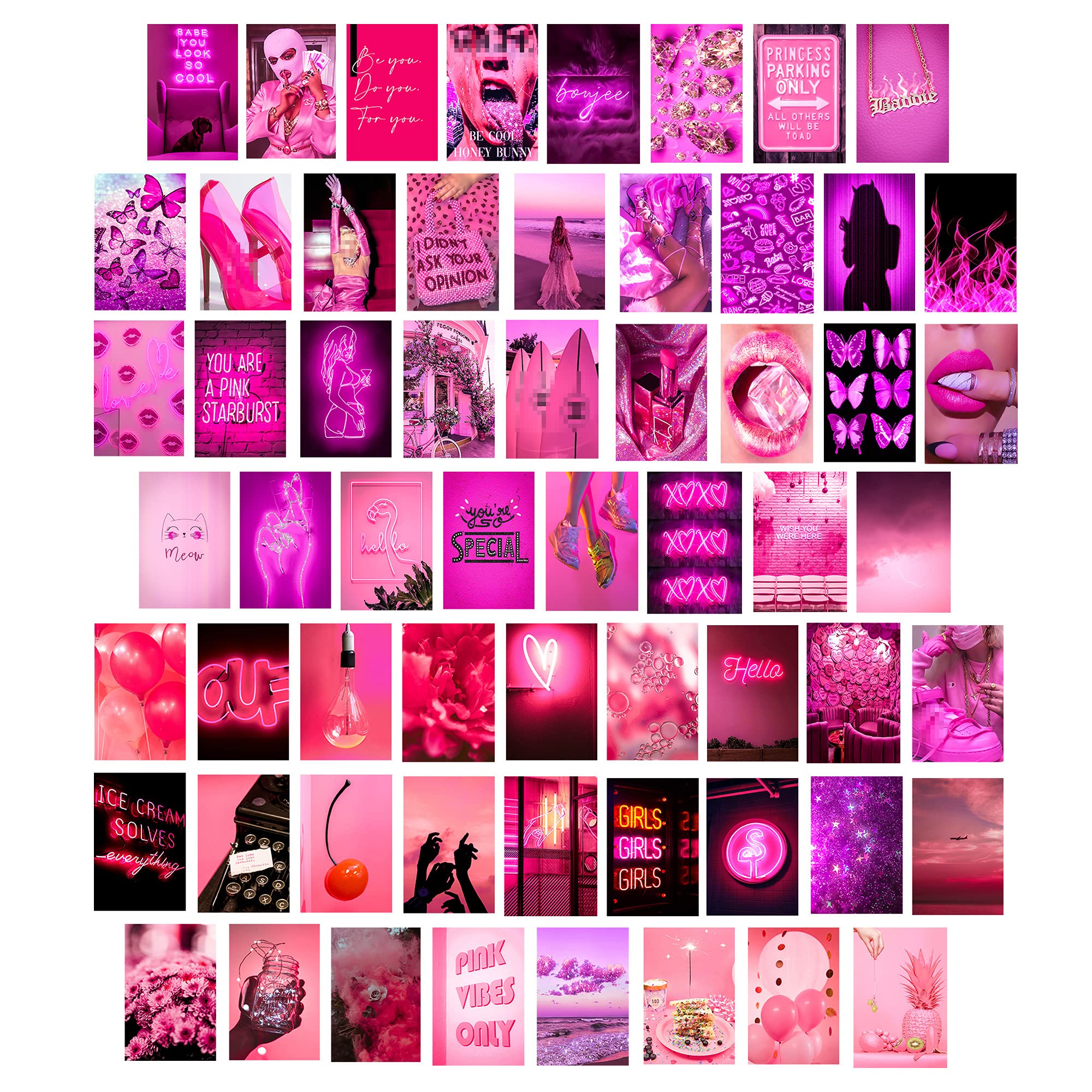 Btaidi Neon Pink Wall Collage Kit 60 Set, Aesthetic Atmosphere for Wall Aesthetic,4x6 inch Pictures for Room Decor,Bedroom Decoration Photos for Teen Girls, Cute VSCO Trendy Dorm Posters