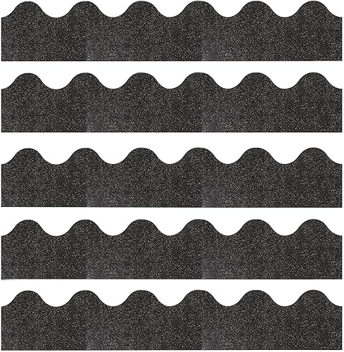 BetterJonny - 60 bordes para tablón de anuncios, 64.9 pies, color negro, con purpurina, festoneados para aula, tiras de decoración para tablón de