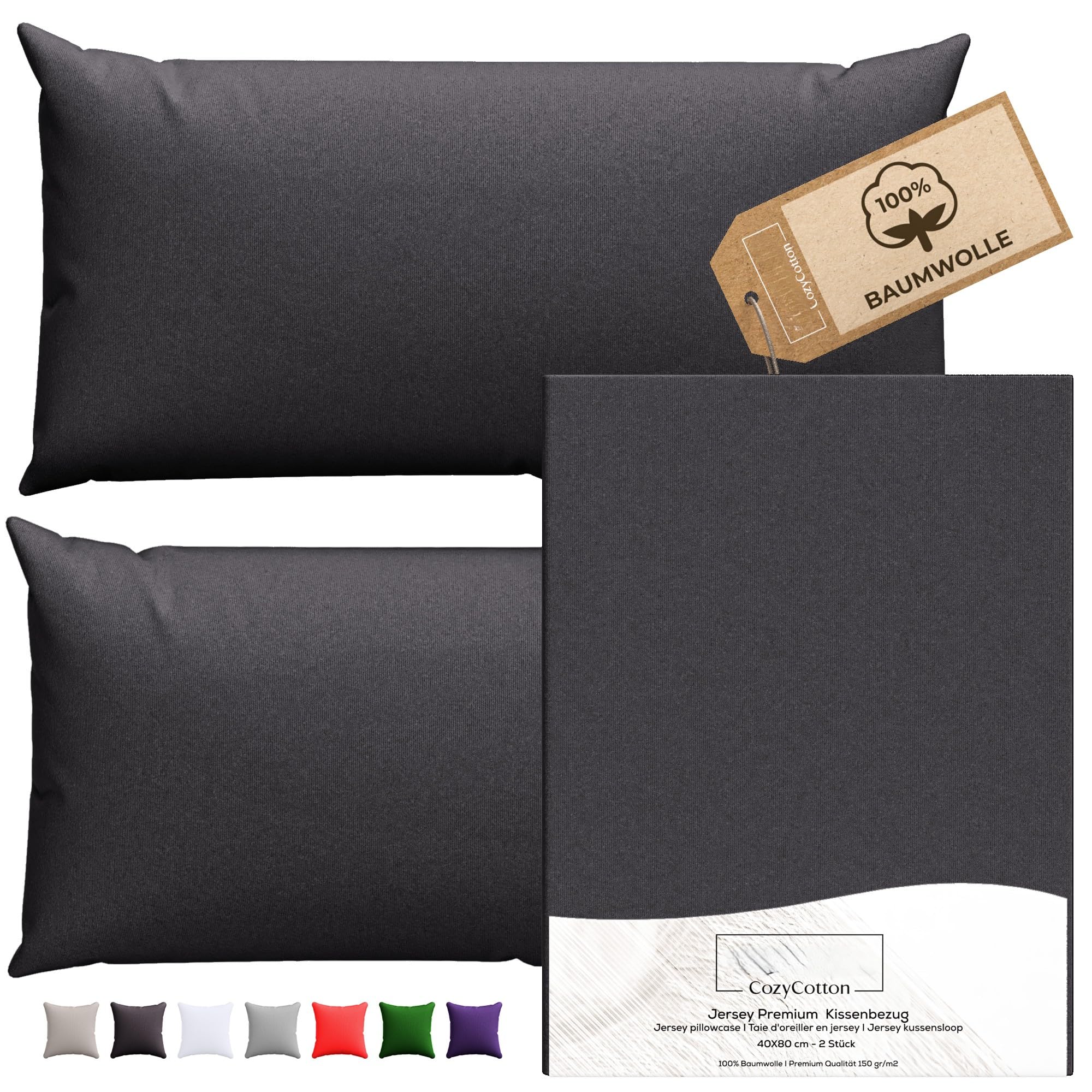 Nomads CozyCotton Funda de Almohada 40x70 (Gris). 2 Fundas de Almohada 100% algodón de Jersey. Funda de Almohada para Almohadas de 40 x 70 cm con Cremallera. Suave, cómoda y certificada Öko-Tex 100