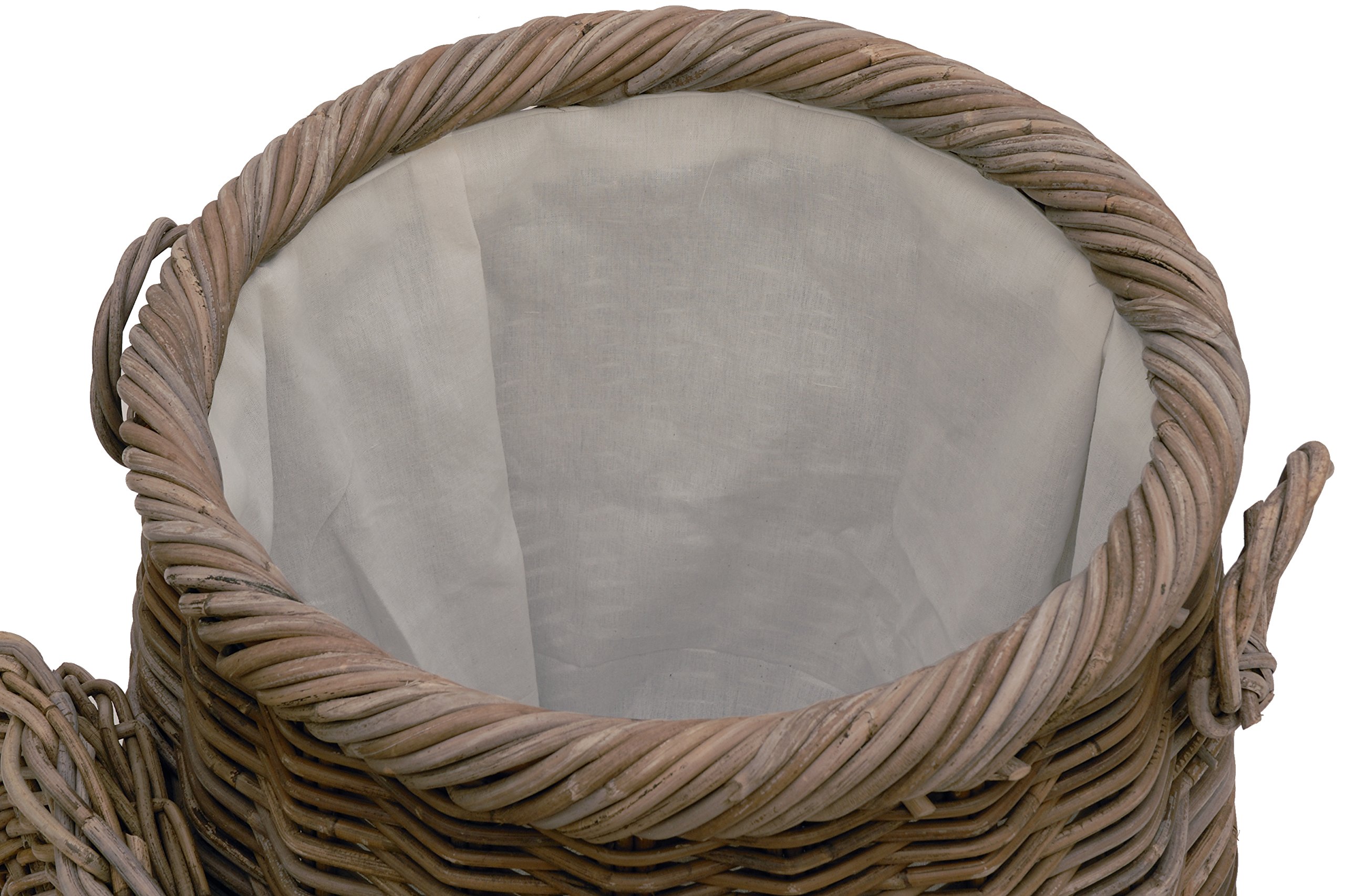 Geräumiger Wäschekorb im Landhaus Stil, große Wäschetonne bauchig aus echtem Rattan Ø 50cm (Grau Naturrohr)